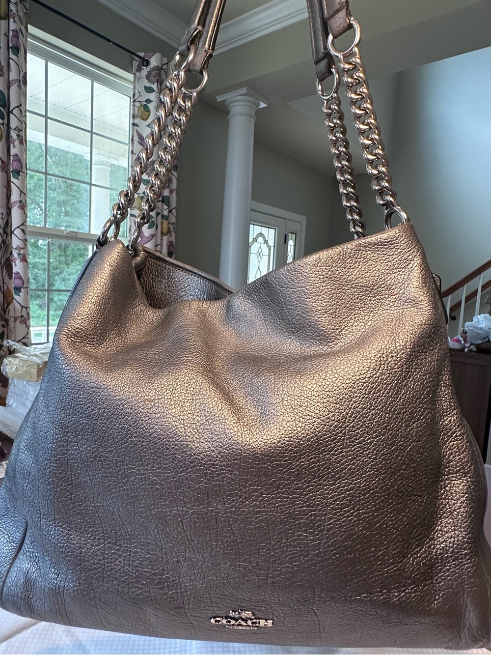Coach Phoebe Metallic Silver Leather Chain Shoulder Bag F37856